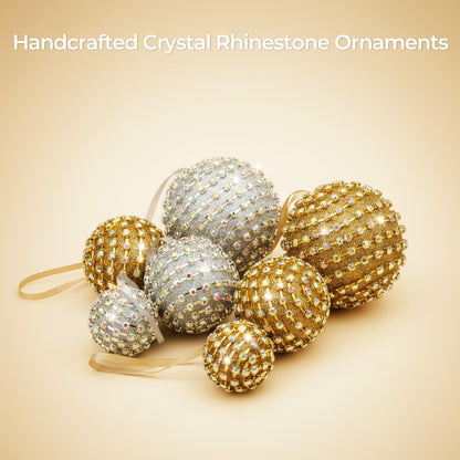 XMIAOX Iridescent Crystal Rhinestone Ball Ornaments, 4 Pack Handcrafted Sparkling Christmas Tree Decorations, Hanging Ornaments for Holiday & Home Décor in Luxury Gift Box