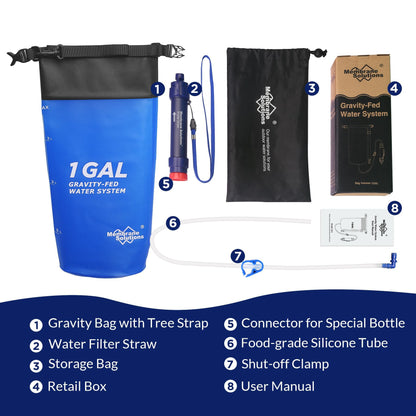 Membrane Solutions Gravity Water Filter 1 Gallon, NSF/ANSI 42&372&401 Certified, 0.1μm Versatile Water Purifier Camping with Adjustable Tree Strap Storage Bag, Survival Gear for Emergency Preparedness