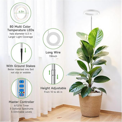 Aokrean Grow Light, 80 LEDs Full Spectrum Plant Light for Indoor Plants, Height Adjustable 10"-65" Growing Lamp with Auto Timer for 6/12/16Hrs,3 Optional Spectrums,5 Brightness, 1 Pack