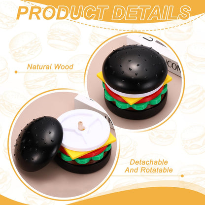 PATIKIL Wooden Rotating Burger Calendar, Perpetual Calendar Desktop Creative Desk Organizer Fun Tabletop Decor Table Ornament for Office Home, Black