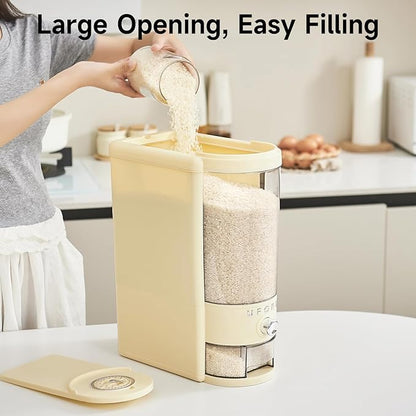 UFORU Rice Dispenser 20 lbs | Large Rice Storage Container for Kitchen&Pantry - Space-saving, Moisture & Pest-proof, BPA-Free - Dry Food Dispenser with One-Touch Dispenser & Measuring Cup for Families
