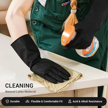 ThxToms 3 Pairs Dishwashing Gloves, Reusable Latex Cleaning Gloves for Housework Kitchen Bathroom, Durable Flexible & Anti-slip, Smooth Lining, Easy On & Off, Medium, Black