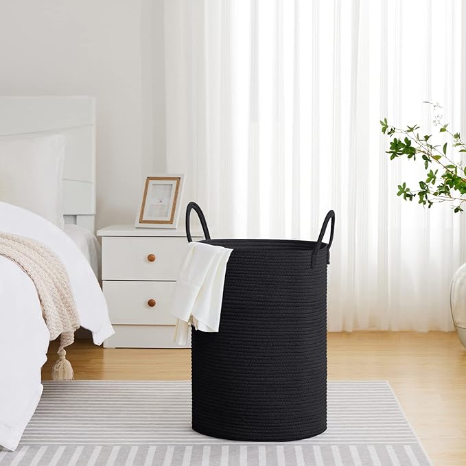 VIPOSCO Large Laundry Hamper, Tall Woven Rope Storage Basket