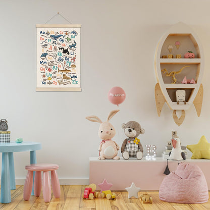 DOI-LANEE Alphabet Ocean Poster Hanger Frame 16x12 Inch, Educational Montessori Posters Toddler, Ocean Room Decor, Alphabet Chart for Preschool Classroom, ABC Learning, Sea Life Decor