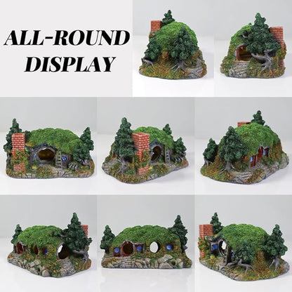 Hobbit Fish Tank Decorations Reptile House Hidden Hole Landscaping for Aquarium and Reptiles Decorations Mini Garden Decorating Two Sizes (S)
