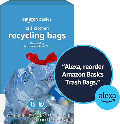 Amazon Basics Blue Recycling Trash Bags, 13 Gallon