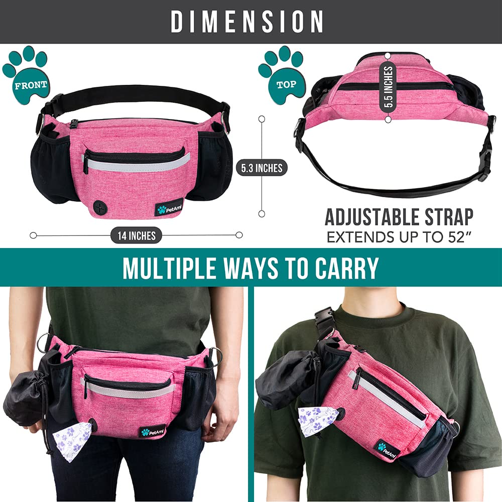 PetAmi Dog Fanny Pack, Treat Pouch for Dog Walking, Training, Built in Poop Bag Dispenser, Water Bottle Holder, Collapsible Bowl, Pet Treat Waist Belt for Hiking, Running, Kibbles (Camo Black)