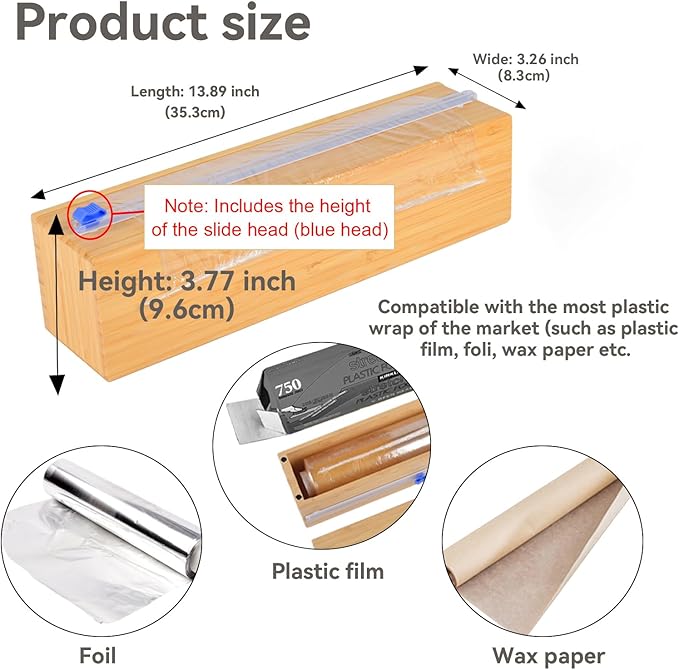 Plastic Wrap Dispenser with Cutter for Aluminum Foil, Plastic Wrap and Wax Paper, Fits 13" Roll（Plus）