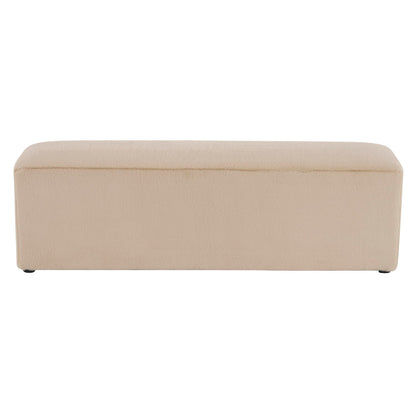 Christopher Knight Home Deni Modern Plush Fabric Ottoman Bench, Living Room Long Ottoman Foot Rest, Bedroom End of Bed Bench with Wooden Frame, Rectangular Ottoman Coffee Table, Almond Beige