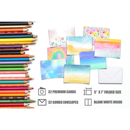 Card Making Supplies, Card Making Kit For Adults And Kids, 32 Blank Greeting Cards & Envelopes With Reusable Stamps DIY Greeting Card Set - Thank You Birthday Mother's Day Christmas Congradulation