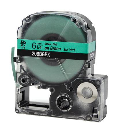 Epson LABELWORKS 206BGPX Genuine PET (Polyester) Tape Cartridge - Black on Green Label Maker Tape - 1/4" (6MM) Wide, 30'
