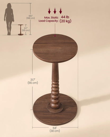VASAGLE MARIEL Collection - Round Side Table, Small Drink End Table for Small Spaces, Accent Nightstand, Solid Wood Leg, Mid-Century Modern, for Living Room Bedroom, Chestnut Walnut ULET293KX01S