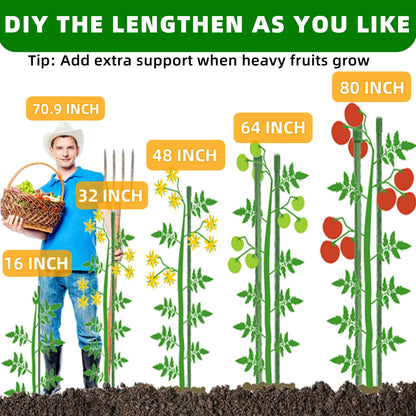 Fabulas Garden Stakes 16 Inch 70 Pack, Diy 4ft 5ft 6ft 7ft 8ft Tomato Stakes Plastic Coated Metal Plant Sticks Stakes Supports with 40 Connectors 30 Rotatable Clips for Indoor Outdoor Plants Vegetable