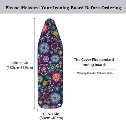 Boho Mandala Flower Print Ironing Board Cover Protector, Elastic Ironing Board