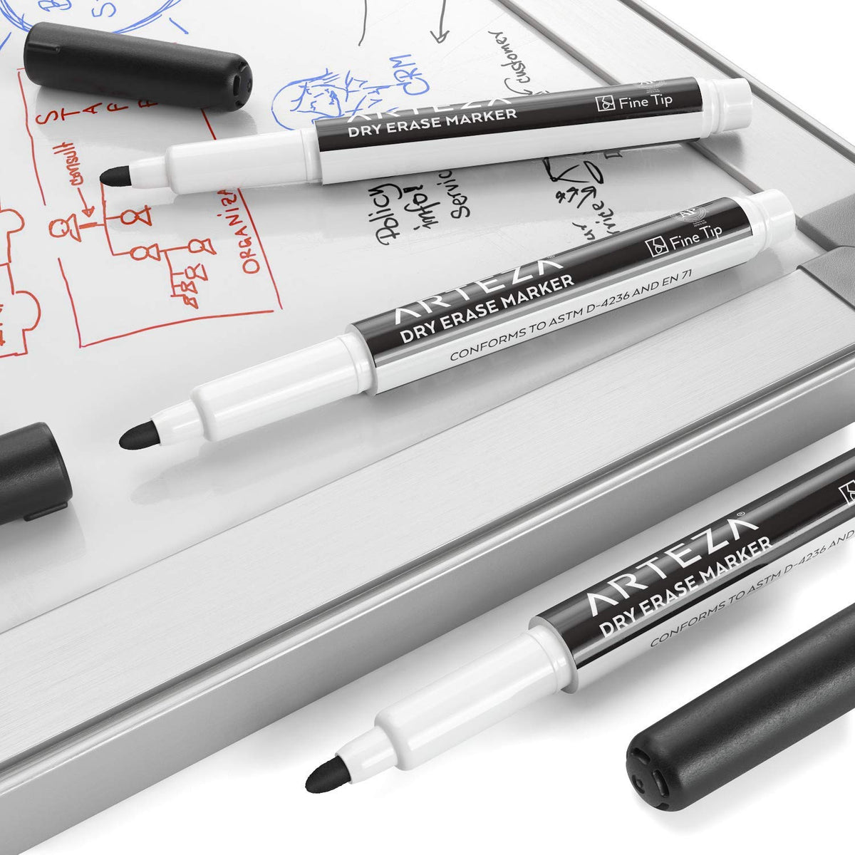 ARTEZA Black Dry Erase Markers Pack of 52, Fine Tip, Low-Odor Black Ink, Classroom-Preferred Whiteboard Markers