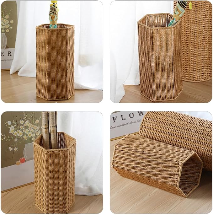 Alipis Woven Umbrella Stand for Entryway Freestanding Umbrella Holder Basket Storage Rack Tall Floor Woven Bucket Flower Vase for Canes Walking Sticks Organizer