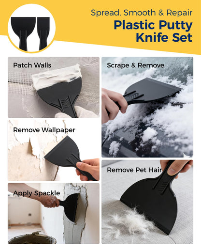 Plastic Putty Knives Set, Plastic Putty Filler Knife & Scrapers Tool Non Scratch, Spackle Knife Scraper Tool for Wall Repair, Wallpaper Paint Removal (18)