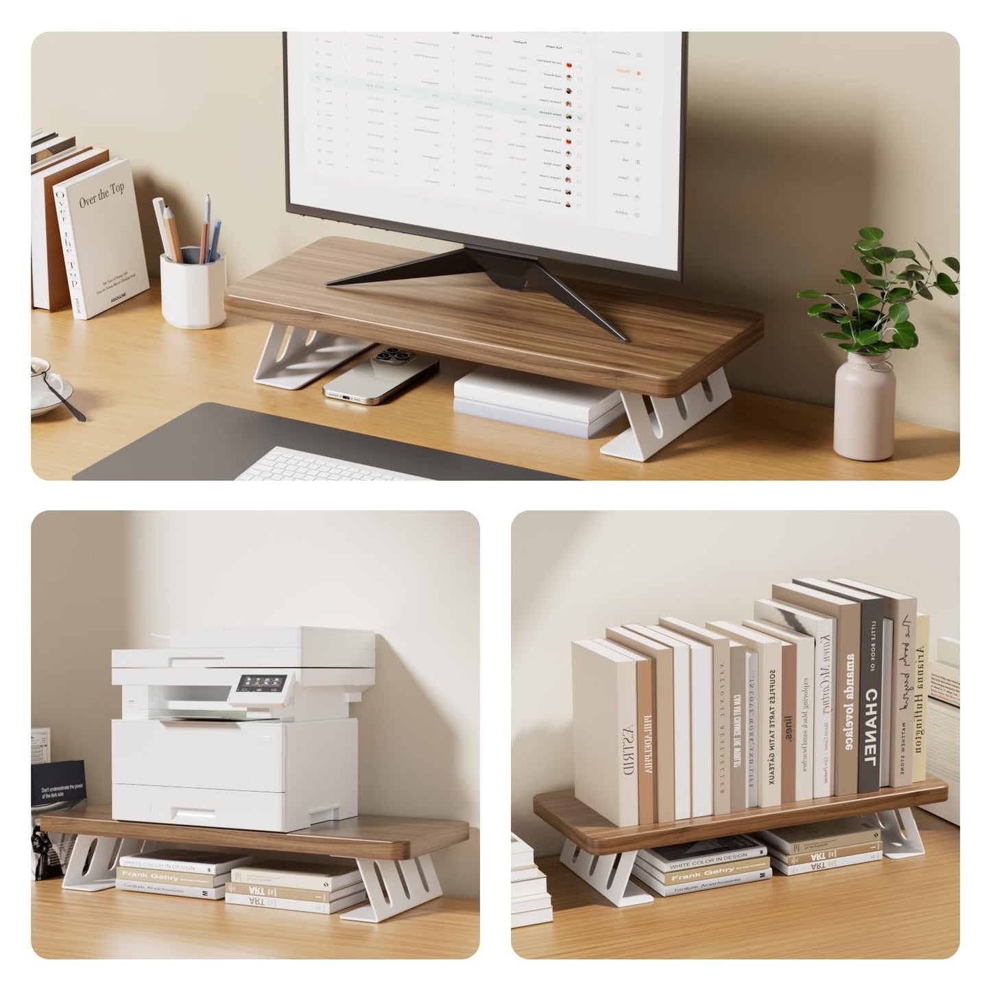NestNeat Monitor Stand - 24 Inch Wood Monitor Stand Riser, 220 Pounds Load Capacity Desk Monitor Riser for Laptop/PC/Printer, Desktop Stands Organizer for Home Office