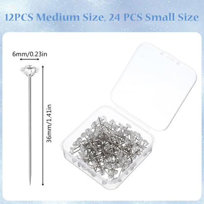 Gold Bouquet Pins Set, 36 PCS Rhinestone Flower Brooches & 100 PCS Crystal Stick Pins for Wedding Bouquet, Corsage, Boutonniere, DIY Craft Embellishments, Wedding Decor Supplies