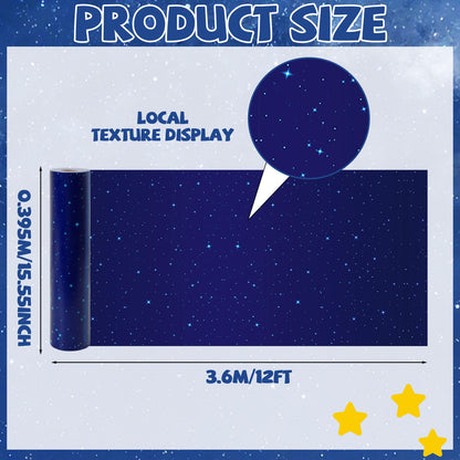 Blue Outer Space Bulletin Board Roll Reusable Waterproof Night Sky Non-Woven Fabric Bulletin Board Wrinkle Resistant Star Galaxy Poster Background for Classroom Decor Wrapping Paper Craft 15.5" x12ft