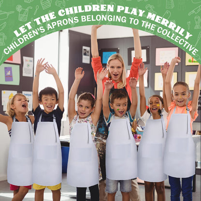 Eurzom 20 Pcs Christmas Kids Artists Aprons with Pockets Adjustable Chef Children Painting Aprons for Cooking Baking(7-13 Years,White)