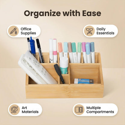 Ninebendstreams Bamboo Art Supply Organizer, Pen Holder Wooden Desktop Storage for Artists, Office Supplies, Makeup Brushes,Minimalist Desk Accessory for Home Studio, Classroom or Vanity