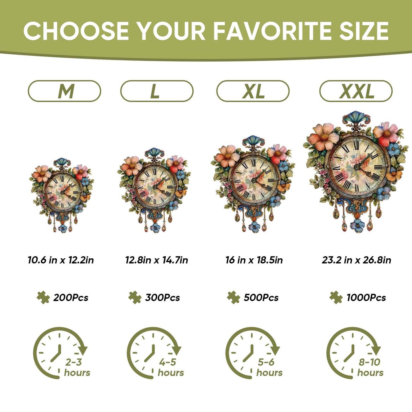 Jiroinlly Wooden Puzzles for Adults, Flower Clock Jigsaw Puzzles for Women and Girls, 500 Piece Wood Puzzle, Beutiful Wall Decor, Unique Shape Puzzle, Best Gift for Family Game 16x18.5 in