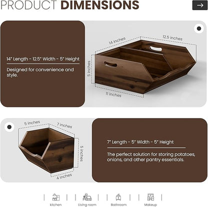 HOLANA Acacia Potato and Onion Storage Bin - Stackable Wooden Storage Bins - Pantry Baskets Organization and Storage - Onion and Potato Storage Bins for Kitchen Storage Organization