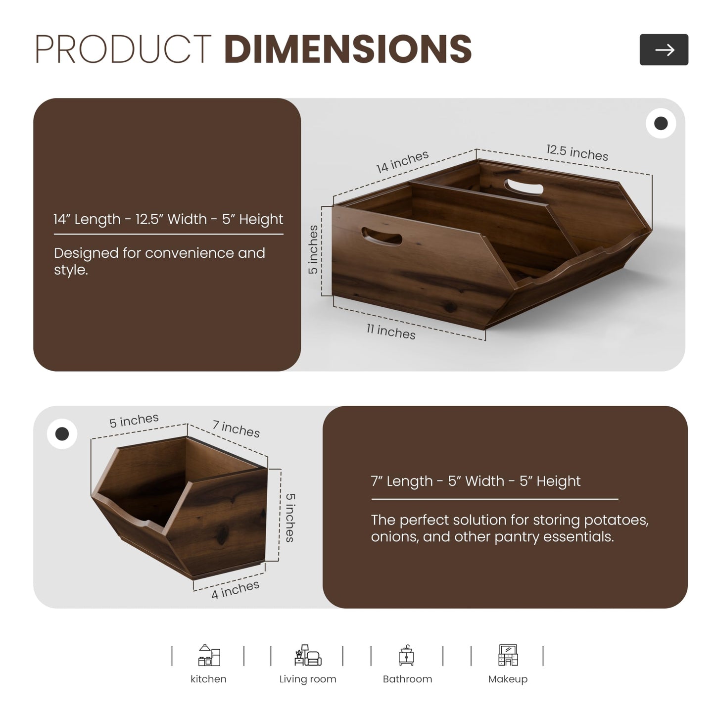 HOLANA Acacia Potato and Onion Storage Bin - Stackable Wooden Storage Bins - Pantry Baskets Organization and Storage - Onion and Potato Storage Bins for Kitchen Storage Organization