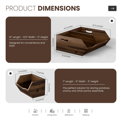 HOLANA Acacia Potato and Onion Storage Bin - Stackable Wooden Storage Bins - Pantry Baskets Organization and Storage - Onion and Potato Storage Bins for Kitchen Storage Organization