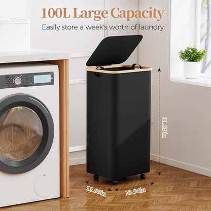 Yecaye 100L Large Capacity Laundry Hamper – Foldable Rolling Laundry Basket