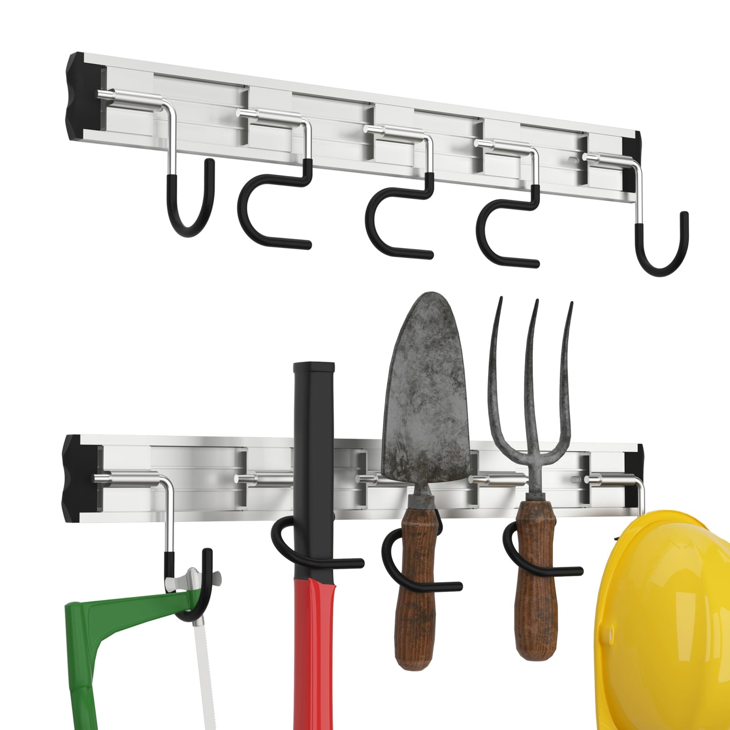 HUPBIPY 69'' Aluminum Alloy Garden Tool Organizer Wall Mount Garage Organizers and Storage with Hooks Tool Hangers for Shed Hooks for Shovel, Rake, Broom & More