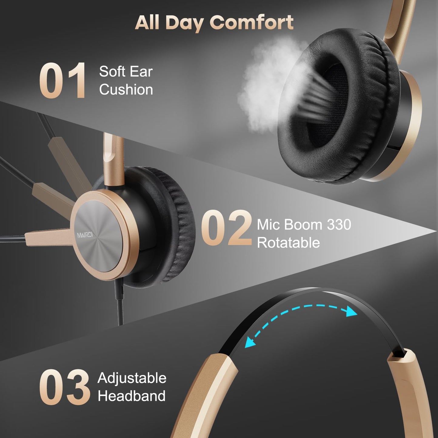 Telephone Headset with RJ9 for Cisco Phone Call Center Headset with Noise Cancelling Microphone with Extra 3.5mm Connector for Mobiles