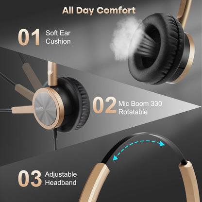 Telephone Headset with RJ9 for Cisco Phone Call Center Headset with Noise Cancelling Microphone with Extra 3.5mm Connector for Mobiles