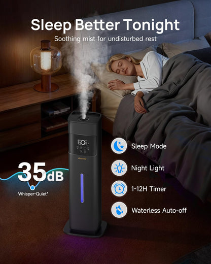 Akacozie Warm & Cool Mist Humidifiers for Bedroom 500 sq ft, 2.1Gal/8L Humidifier Large Room with Essential Oil Diffuser, Top-Fill Large Room Humidifiers for Home Baby Nursery Plants Office