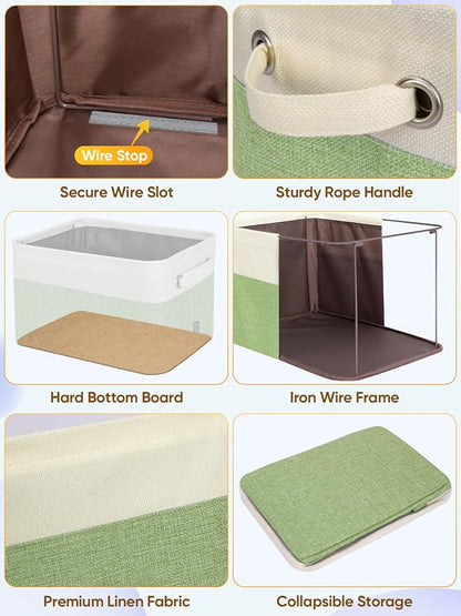 BALEINE 1 Pack Fabric Closet Storage Bins for Shelves, Linen Closet Organizers and Storage, Decorative Baskets for Organizing, Shelf, Clothes, Home, Office (Green, 14''x10''x8.5'')