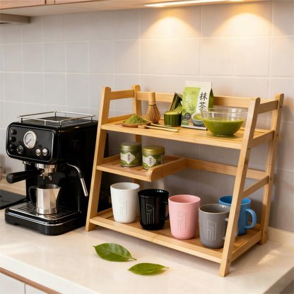 Lnncdsc Bamboo Matcha Station Organizer - Large Capacity 3-Tier Shelf, Easy to Install for Matcha and Coffee Bar Accessories, Perfect for Tea and Coffee Enthusiasts.(wood, large)