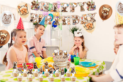 Yorkshire Terrier Birthday Party Decorations Yorkie Party Supplies Kit with Banner, Cake Topper, Cupcake Topper, Balloons for Yorkshire Terrier Decoration Dogs Party