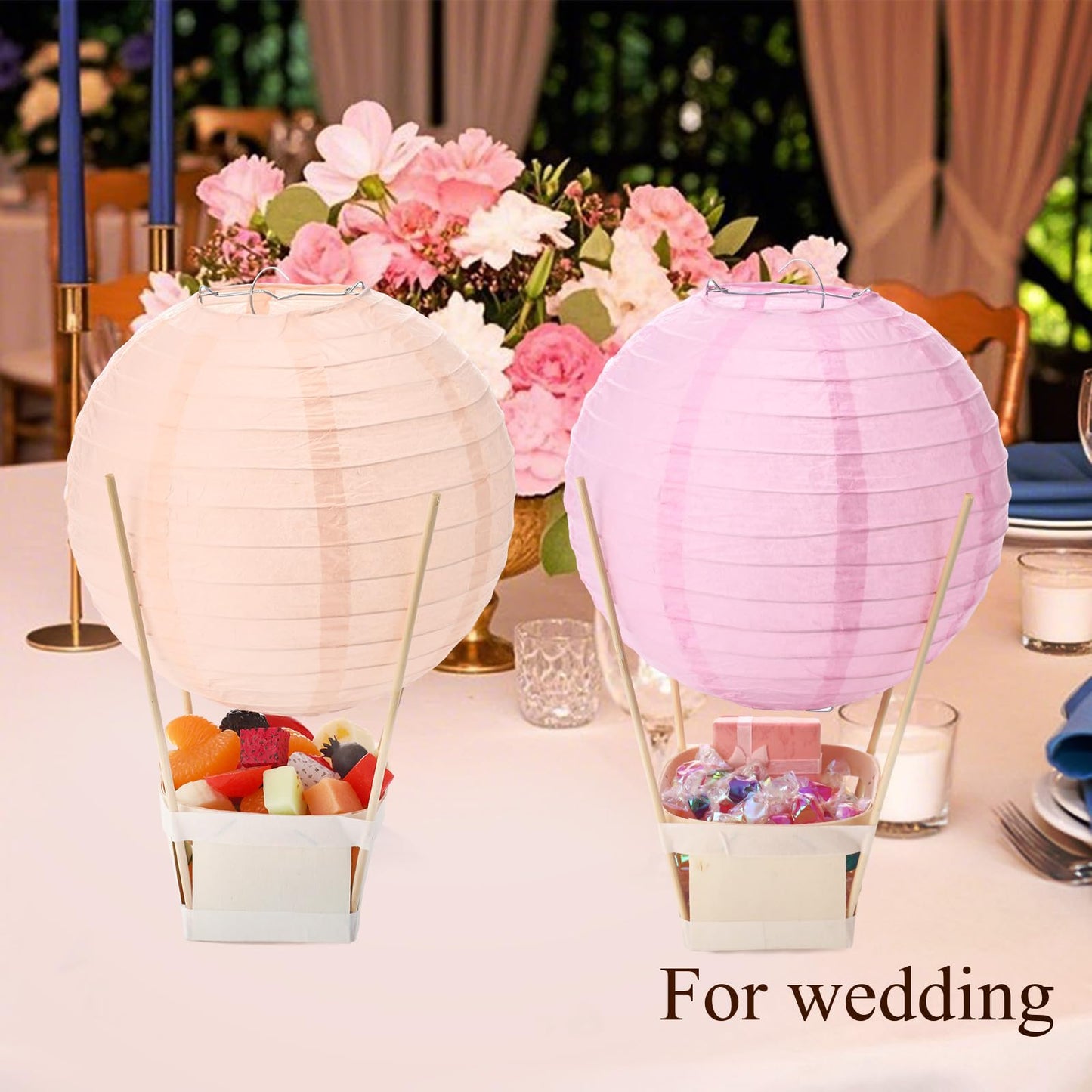 Namalu 24 Set Hot Air Balloon Centerpieces Paper Lanterns Wooden Candy Boxes with Sticks DIY Craft for Baby Shower Summer Birthday Graduation Party Table Decoration(Macaron)