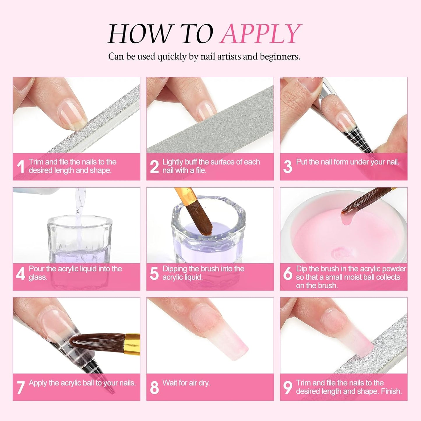Acrylic Nail Kit with Drill and U V Light, Professional Acrylic Nail Kits with Everything 3PC Powder 24PC Glitter 200Pcs Nail Tips Nails Art Decoration DIY Home Salon