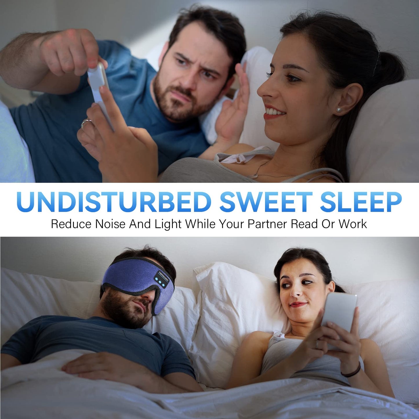 LIGHTIMETUNNEL Sleep Headphones, 3D Bluetooth Sleep Mask, Washable Sleeping Headphones with Ultra Thin Stereo Speakers Microphone Hands Free for Insomnia Travel Blue Color