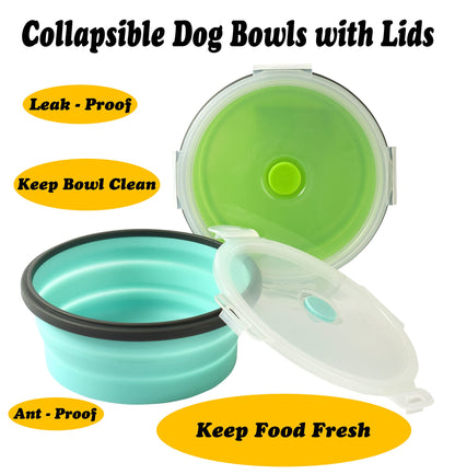 Large Collapsible 40 OZ Travel Dog Bowls, 2 Pack with Lids, Foldable Silicone Food & Water Bowl for Large Dogs, Lightweight & Leak Proof, Perfect for Outdoor Travel, Camping & Hiking