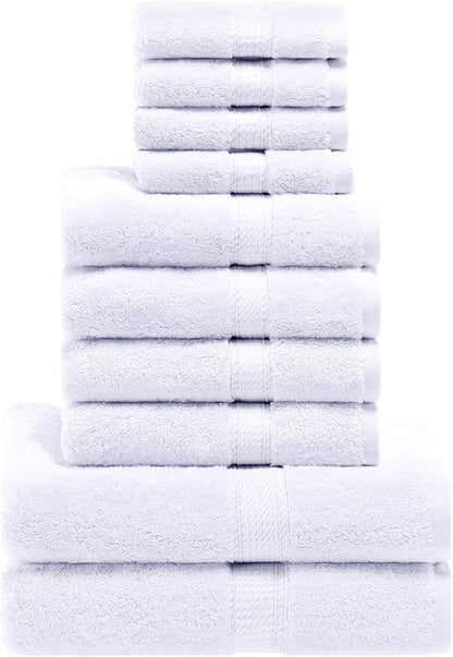 SUPERIOR Egyptian Cotton Pile 10 Piece Towel Set, Includes 2 Bath, 4 Hand