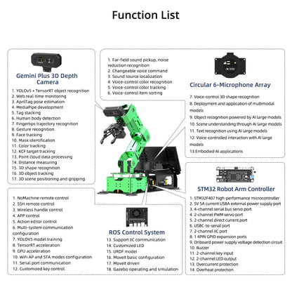 HIWONDER ROS2 ChatGPT Robotic Arm 6DOF Flexible Smart Robot Large AI Models Programming Robot Arm Kit ROS Education AI Vision & Voice Command Scene Understanding, JetArm Standard & Jetson Nano 4GB