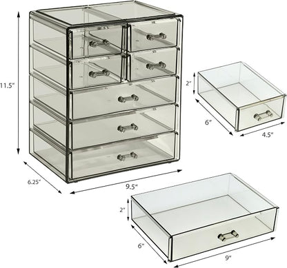 Sorbus Acrylic Makeup Organizer Set, 7-Drawer Vanity & Countertop Cosmetic Storage with Small & Wide Drawers, Black Jewel Makeup Storage for Brushes, Lipsticks, Jewelry, Holiday Gift for Women & Teens