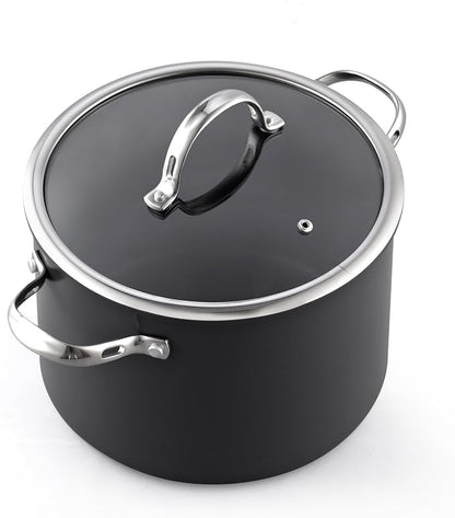 Cooks Standard Classic 8-Quart Stock Pot Dutch Oven Casserole with Glass Lid, Hard Anodized Nonstick Stockpot, Not Induction, Black