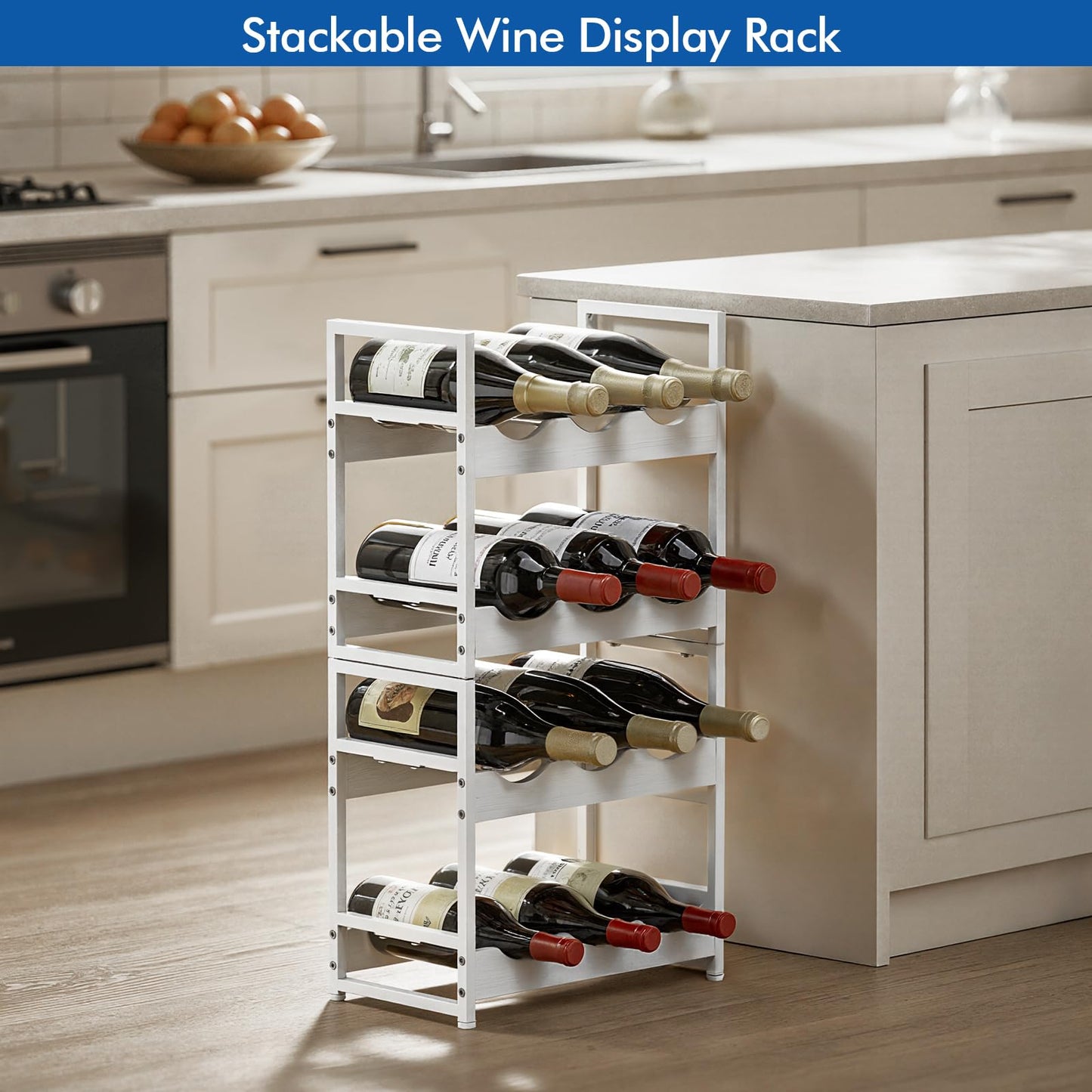 Kssiaz Wooden Water Bottle Organizer, 20/30/40oz Tumbler Organizer, Bottle Holder for Owala/Yeti/Stanley, Kitchen Pantry Water Bottle Storage Rack for Cabinets, Wood Wine Rack, 4 Tier Hold 12