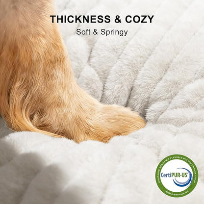 FURTIME Dog Bed Medium Size Dog, Washable Orthopedic Pet Bed with Removable Cover, Rectangle Soft Calming Sleeping Puppy Bed Durable Pet Cuddler with Anti-Slip Bottom, Cream, M Plus (30"x24"x8")