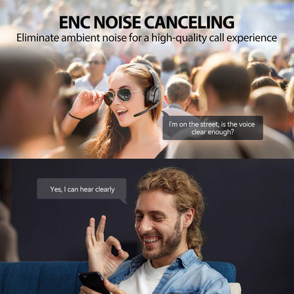 TECKNET Trucker Bluetooth Headset, Stable V5.2 & USB Dongle Connection, 70h Wireless Bluetooth Headsets with Mic and Mute, ENC Noise Canceling, Headset for Truck Drivers, Cell Phone, PC Comfort Office