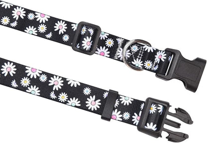 MarukoPet Dog Collar, Adjustable for Small Medium Large Dogs Puppy, Cute Design with Bohemia Floral Tribal Geometric Patterns Boys Girls Dog Collar(Black Daisy-M)